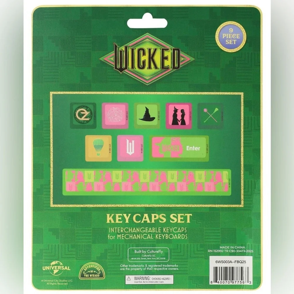 NWT: WICKEDLY BEAUTIFUL ELPHABA & GLINDA Pink & Green Key Caps Set 1